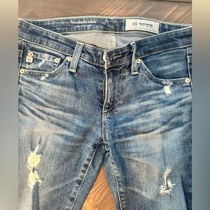 AG Adriano Goldschmied Distressed Blue Ankle Jeans